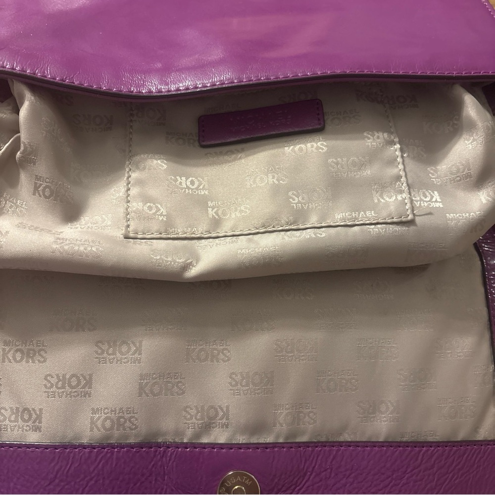 Michael Kors Purple Leather Fold-Over Wristlet Clutch with Metal Corner Accents - Picture 8 of 15